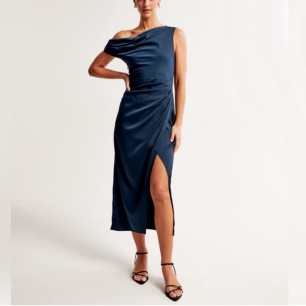 Abercrombie & Fitch One-Shoulder Navy Blue Midi Dress